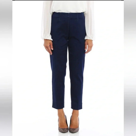 Piazza Sempione blue stretch denim crop pants side zip Size 42 Size 6 - Picture 1 of 13